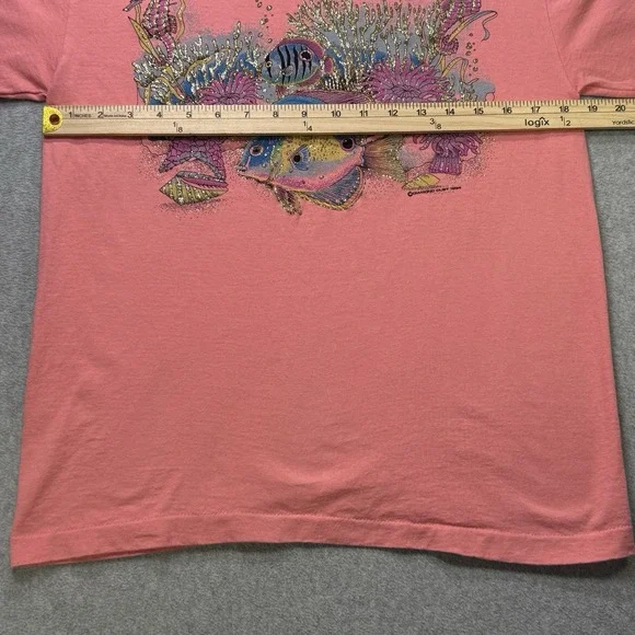 Vintage 1994 Diamond Dust Fish Coral Tee M Single Stitch USA Made Glitter Ink - Picture 7 of 10